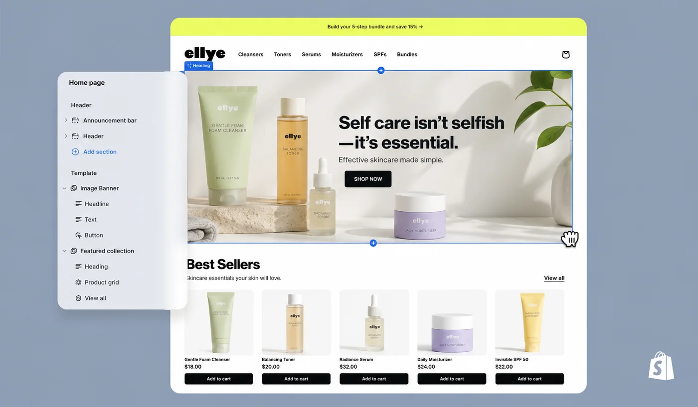 Shopify e-commerce store editor mockup